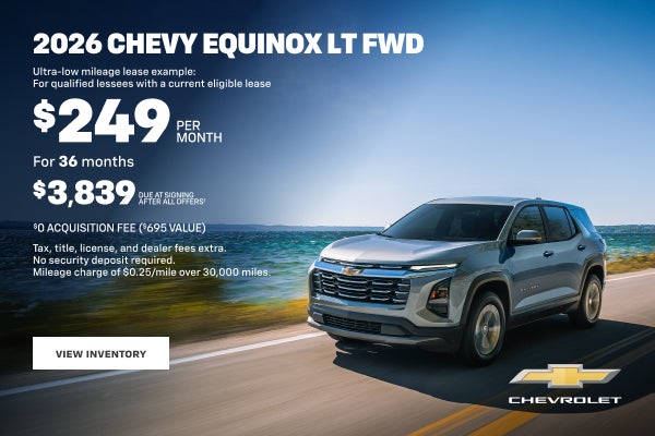 2026 Chevy Equinox LT FWD. Ultra-low mileage lease example: for qualified lessees with a current ...